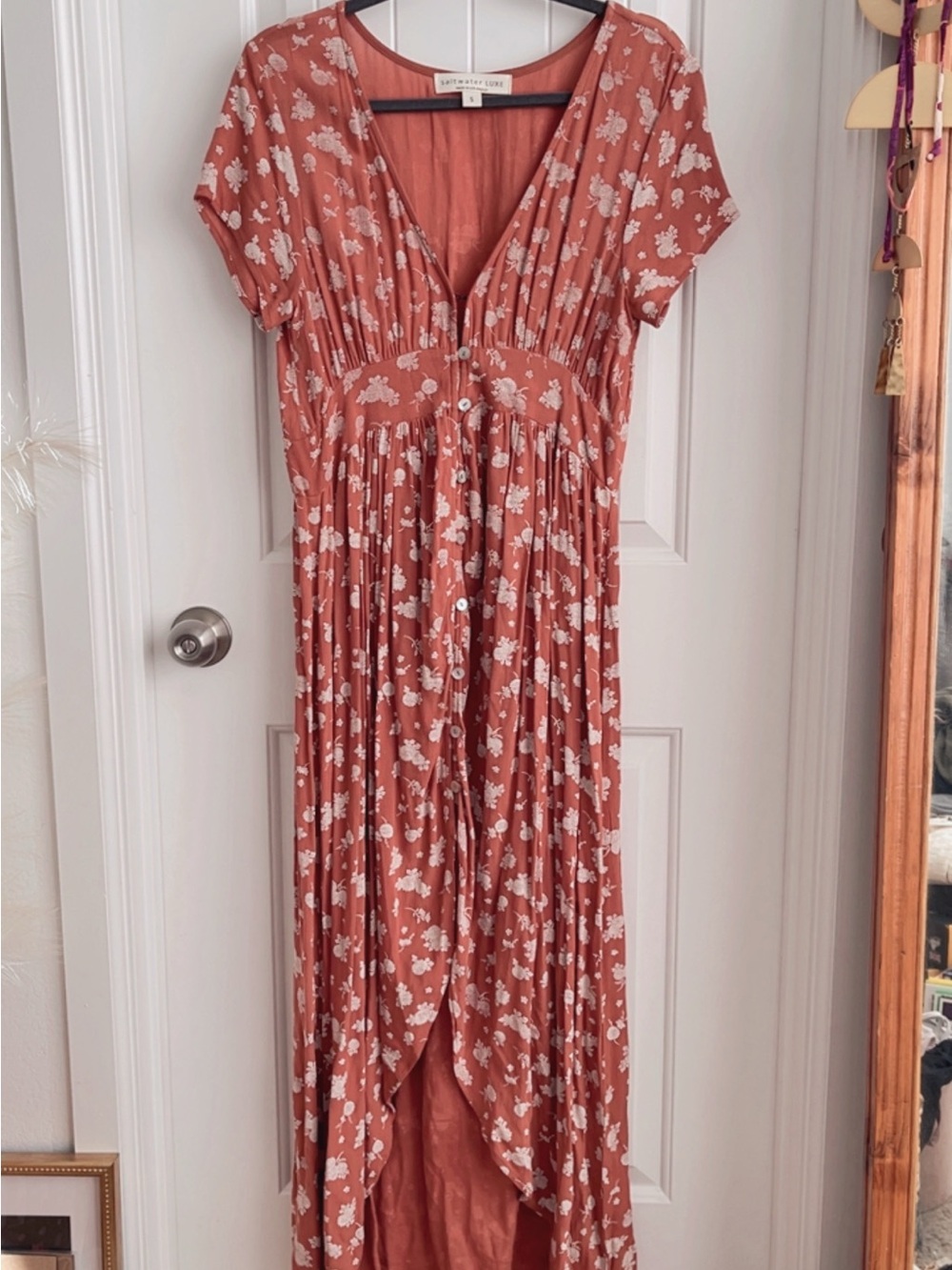 saltwater LUXE Rust Floral High-Low Button-Front Maxi Dress